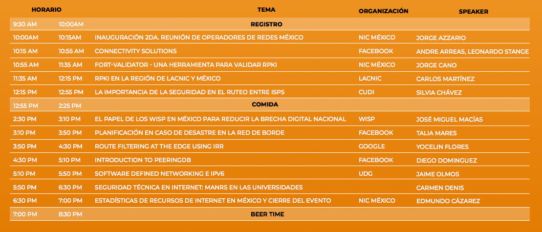 Agenda del Evento